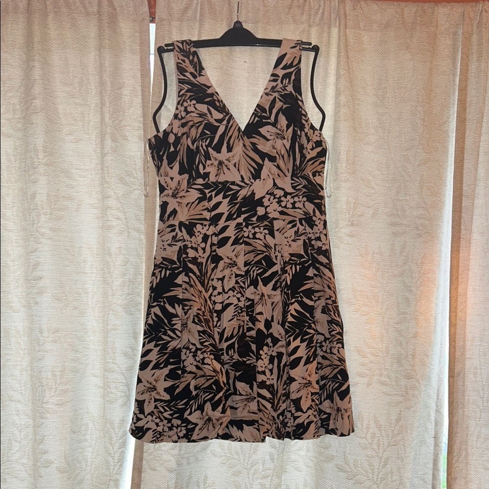 White House Black Market Black and Cream Floral Midi Dress
